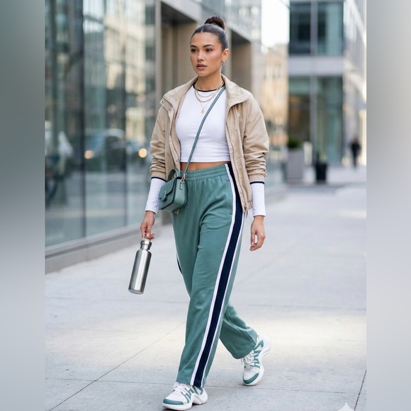 Abercrombie & Fitch Pants - Abercrombie & Fitch Green Wide Leg Side Stripe Track Pants XL Womens Streetwear